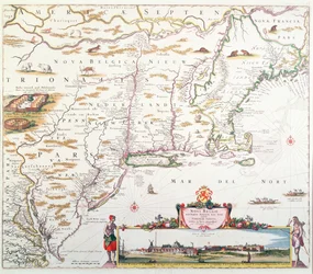 Map of New Belgium with a View of New Amsterdam, compiled by Nicolaes Visscher c.1651-55